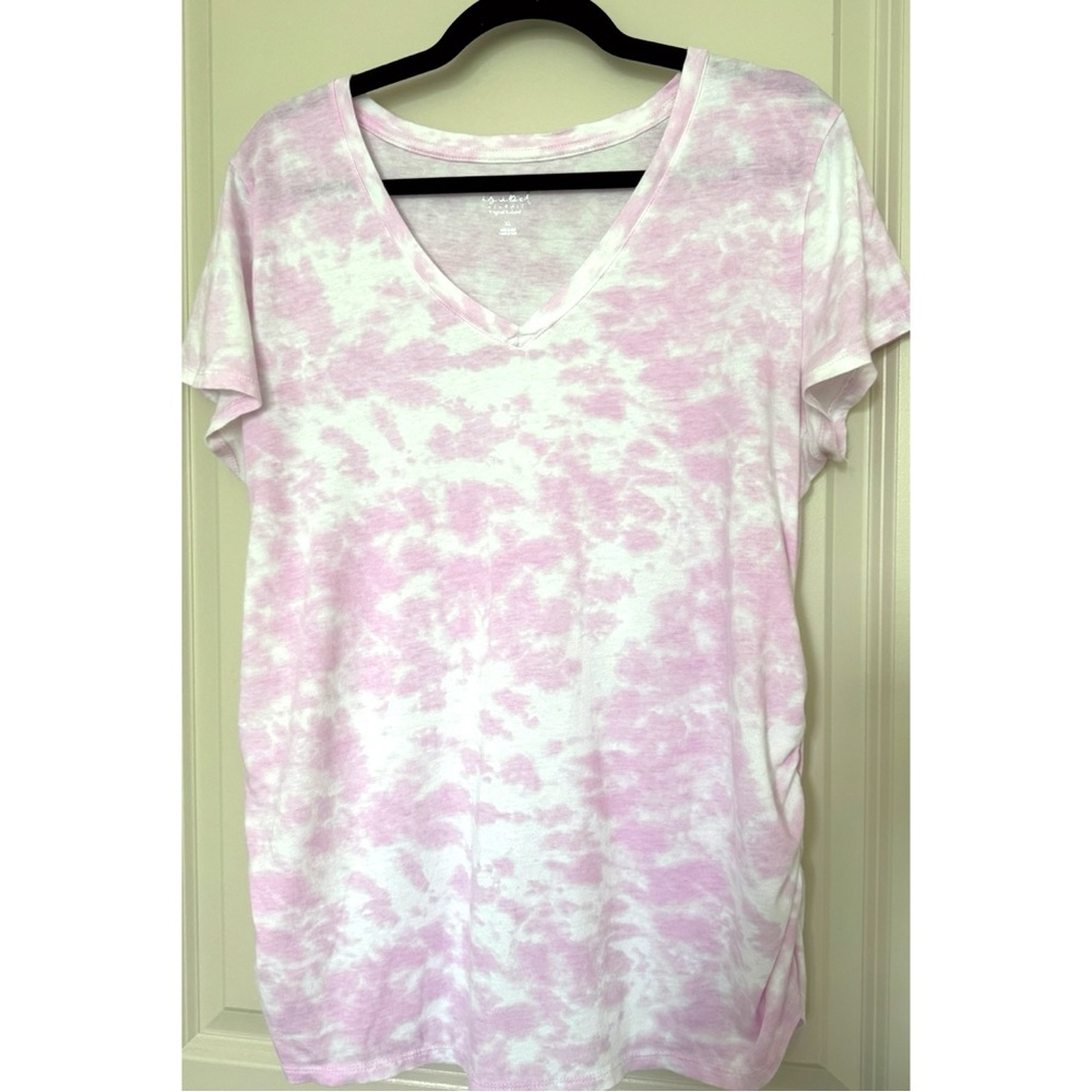 Isabel Maternity by Ingrid & Isabel Pink and White Relaxed Short Sleeve Tee